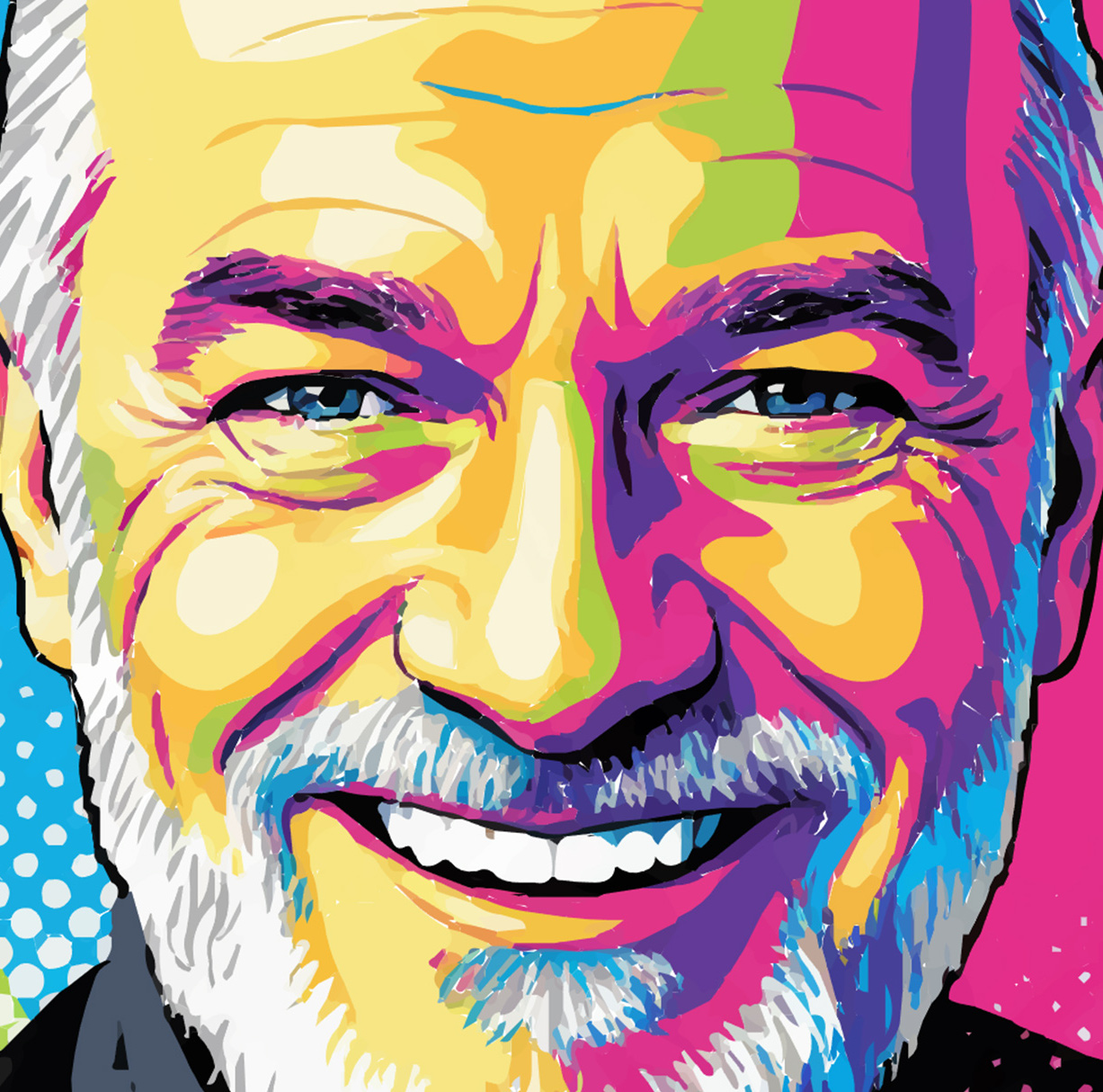 Hans Hellfried Wedenig mit Portrait im Pop Art-Stil